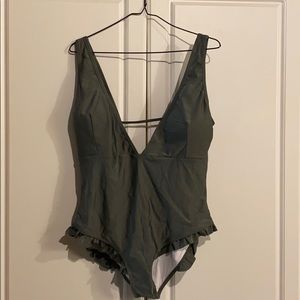 Gray Deep-V Cupshe One Piece Swimsuit